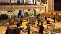 Food bags being prepared by volunteers in Greenock Town Hall